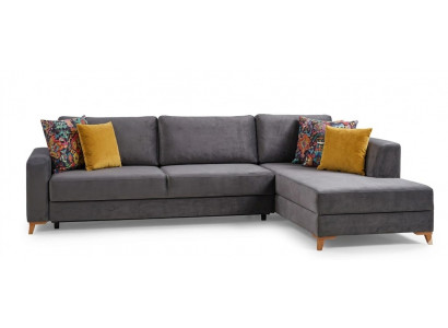 Ecksofa L-Form Grau Textil Holz Modern Zeitgenössisch Einfarbig Komfort