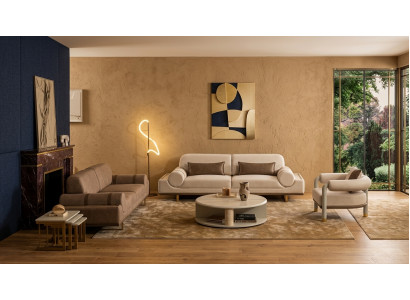 Modernes Sofa Set 4+3+1 Sessel Couchtisch Beistelltisch Beige Gold