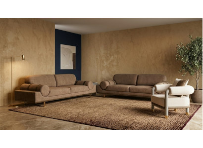 Luxus Sofagarnitur 3+3+1 Modern Sofa Set Sessel Couch Beige Braun