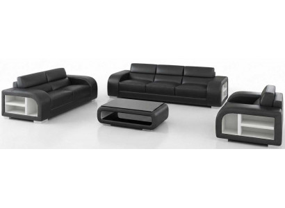 Schwarze Polstergarnitur 3+2+1 Sitzer Couchtisch Modern Wohnzimmer