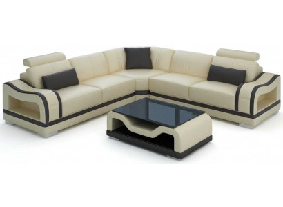 Beige Ecklandschaft L Form Glastisch Modern Komfort Design Wohnzimmer