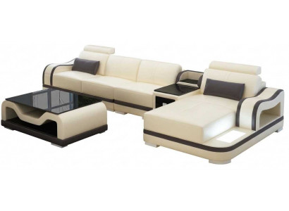 Beige Design Eckcouch L Form Glastisch Wohnzimmer Luxus Polstersofa