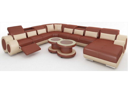 Braune U Form Wohnlandschaft Couchtisch Modern Großes Luxus Sofaset