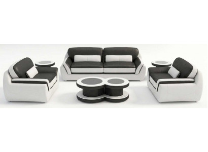 Designer Sofaset Schwarz Dreisitzer Einzelsessel Rundtische Komfort