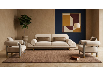 Modernes Sofa Set 4+1+1 Sessel Couchgarnitur Wohnlandschaft Beige