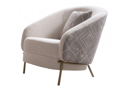 Sessel Beige Textil Edelstahl Modern Zeitgenössisch Abstraktes Muster