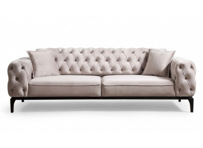 3-Sitzer Sofa Beige Textil Holz Modern Einfarbig Zeitgenössisch Wohnsofa