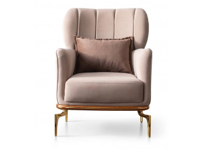 Sessel Beige Textil Edelstahl Modern Einfarbig Goldene Akzente
