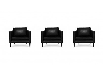 Drei Sessel Kunstleder Schwarz Polstersessel Wohnzimmer Modern Elegant