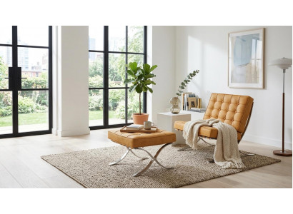 Polstersessel Pouf Set Kunstleder Wohnzimmer Modern Elegant Stilvoll