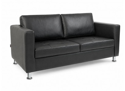 Dreisitzer Sofa Schwarz Kunstleder Metallbeine Polstersofa Modern