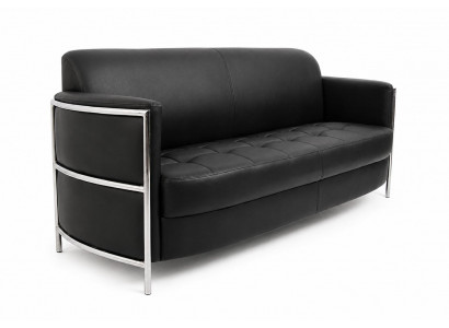 Schwarzes Kunstledersofa Bürosofa Polstersofa Metallgestell Modern