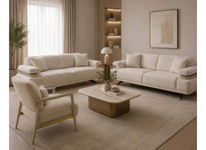 Beige Polstergarnitur Stilvolle 3-Sitzer Designer Stoffsessel Möbel