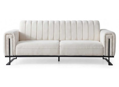 Elegantes 3 Sitzer Sofa Strukturiertem Bezug Schwarzen Metallbeinen