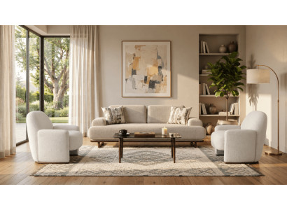 Sofa Garnitur 3+1+1-Sitzer Beige Textil Holz Modern Einfarbig
