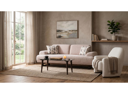 Beige Wohnzimmer Polstergarnitur Exklusiver 3-Sitzer Edler Sessel
