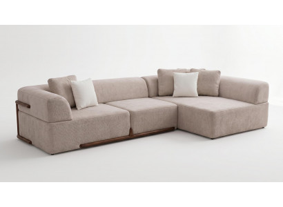 Ecksofa L-Form Beige Textil Holz Modern Einfarbig Wohnbereich