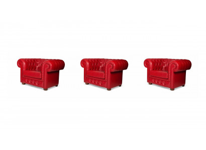 Chesterfield Drei Rote Sessel Polstermöbel Wohnzimmer Modern Elegant