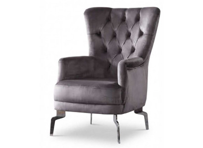 Stilvoller Grauer Sessel Samt Hoher Rückenlehne Eleganten Metallbeinen
