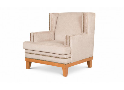 Sessel Beige Stoff Ohrensessel Polstersessel Hochlehner Modern Elegant
