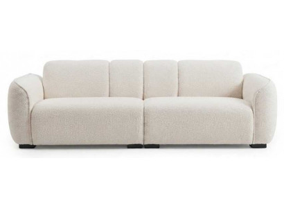 Gemütliches 3-Sitzer Sofa Weißem Bouclé-Stoff  Gestell Holz Modern