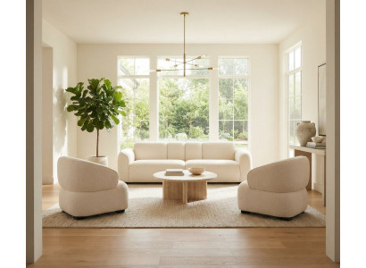 Gemütliches Wohnzimmer-Set 3-Sitzer Sofa 2x Sessel Weißem Stilvoll