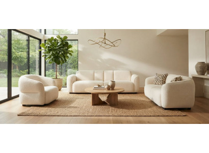 Gemütliches Wohnzimmer-Set 3-Sitzer Sofa 2-Sitzer Sofa Sessel Weißem