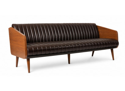 Sofa Kunstleder Braun Holzrahmen Mid Century Modern Elegant Stilvoll