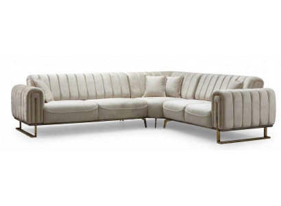 Elegantes Ecksofa Geriffelter Polsterung Goldenem Gestell Beige