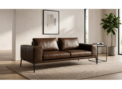 Dreisitzer Sofa Kunstleder Braun Metallgestell Modern Elegant Stilvoll