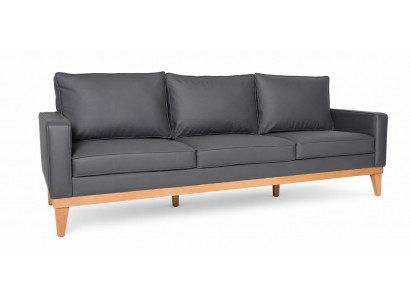 Dreisitzer Sofa Kunstleder Schwarz Holzgestell Modern Elegant Stilvoll