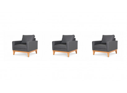 Drei Sessel Kunstleder Schwarz Holzgestell Modern Elegant Komfortabel