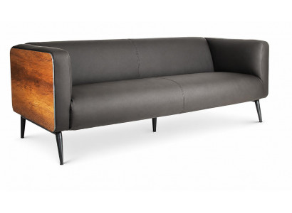 Schwarzes Kunstledersofa Polstersofa Holzseiten Metallbeine Modern