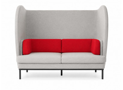 Zweisitzer Sofa Stoff Grau Hochlehner Rote Kissen Modern Stilvoll