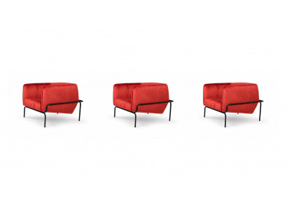 Drei Rote Sessel Stoff Metallgestell Modern Elegant Bequem Stilvoll