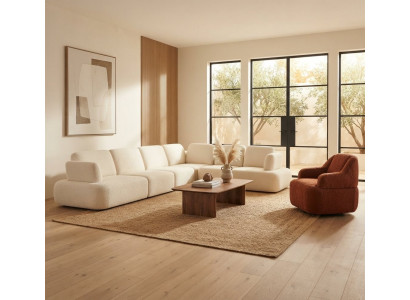 Stilvolles Wohnzimmer-Set Modulares Ecksofa Weiß Sessel Braun