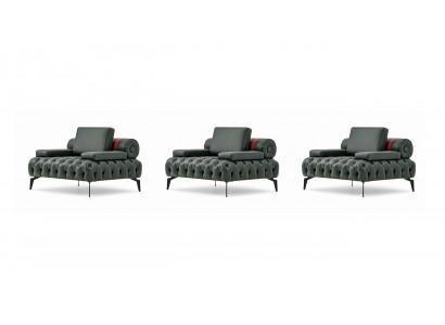 Drei Sessel Kunstleder Schwarz Chesterfield Metallgestell Elegant