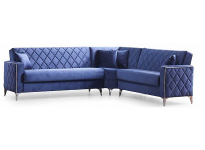 Stilvolles Ecksofa Blau Karomuster Kissen Metallbeinen Modern
