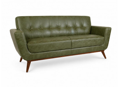 Dreisitzer Sofa Kunstleder Grün Retro Wohnzimmer Polstersofa Modern