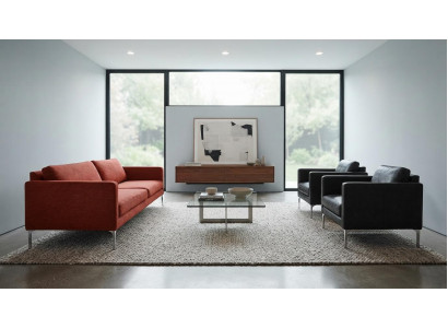 Sofa Rot Stoff Polstersofa zwei Sessel Schwarz Kunstleder Wohnzimmer