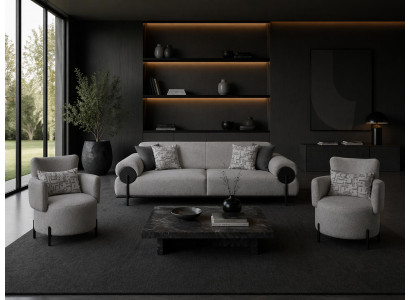 Design Sofagarnitur Grau Modern 3 Sitzer Couch 2x Sessel Polstersofa