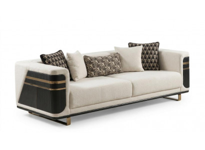 Polstersofa 3-Sitzer Beige Modern Paneele Goldstreifen Couch Urban