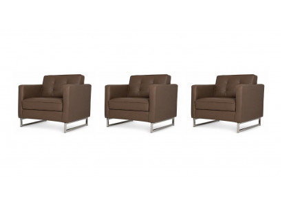 Designer Braune Sitzgruppe Drei Sessel Leder Metallgestell Modern