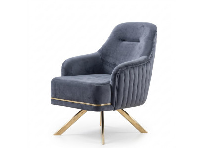 Polstersessel Blau Velours Gold Metall Luxus Komfort Moderne