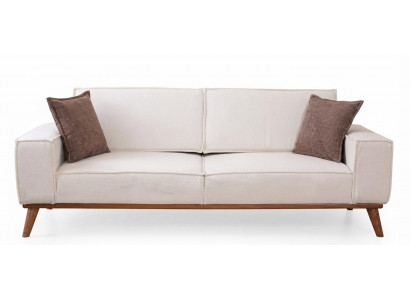 Elegant Wohnsofa Dreisitzer Beige Textil Holzfüße Komfortdesign