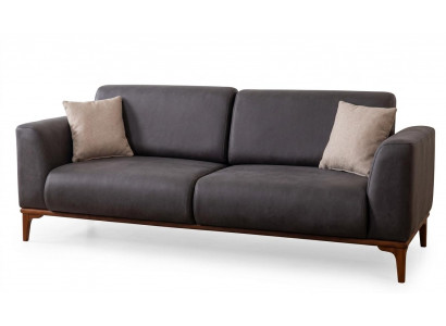Designsofa Dreisitzer grau Kunstleder Holz Elegant Hochwertig