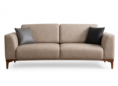 Relaxsofa Dreisitzer Beige Kunstleder Holzfüße Modern Hochwertig