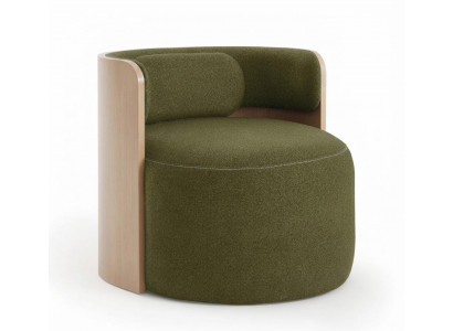 Loungesessel Grün Braun Holzrahmen Modern Polstersessel Elegant Stoff
