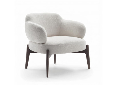 Loungesessel Weiß Bouclé Polstersessel Dunkle Holzbeine Modern Design
