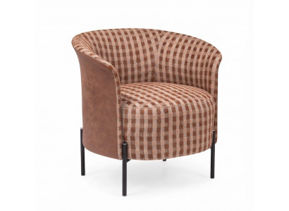 Loungesessel Braun Kariert Polstersessel Modern Metallbeine Design
